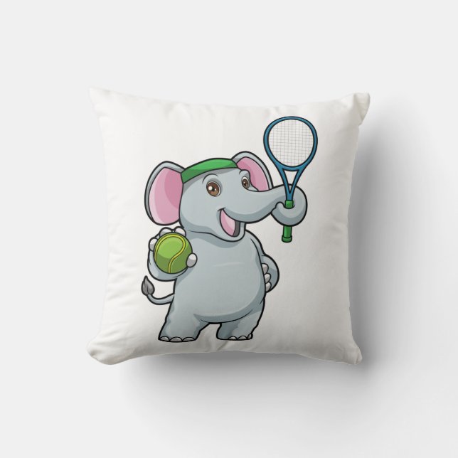 Elephant på Tennis med Tennis racket Kudde (Framsida)