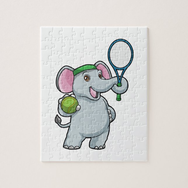 Elephant på Tennis med Tennis racket Pussel (Vertikal)