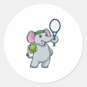 Elephant på Tennis med Tennis racket Runt Klistermärke