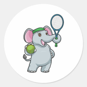Elephant på Tennis med Tennis racket Runt Klistermärke