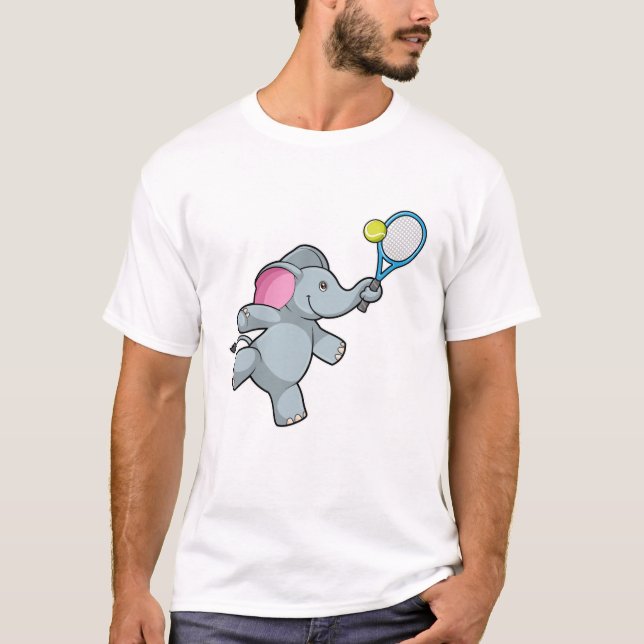 Elephant på Tennis med Tennis racket T Shirt (Framsida)