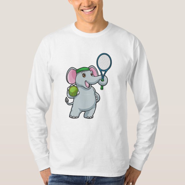 Elephant på Tennis med Tennis racket T Shirt (Framsida)