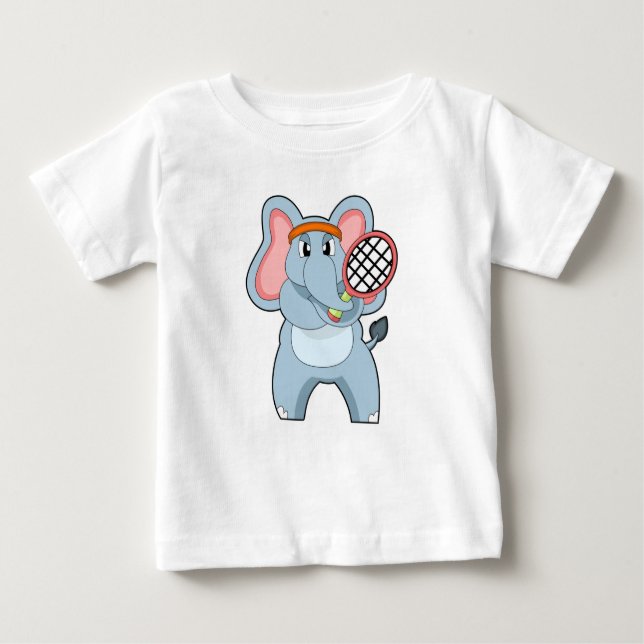 Elephant på Tennis med Tennis racket T Shirt (Framsida)
