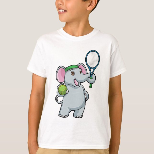Elephant på Tennis med Tennis racket T Shirt (Framsida)