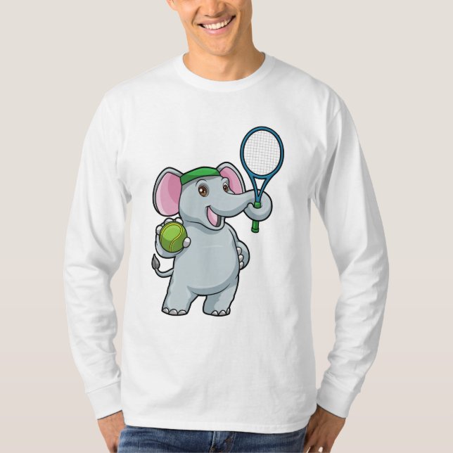 Elephant på Tennis med Tennis racket T Shirt (Framsida)