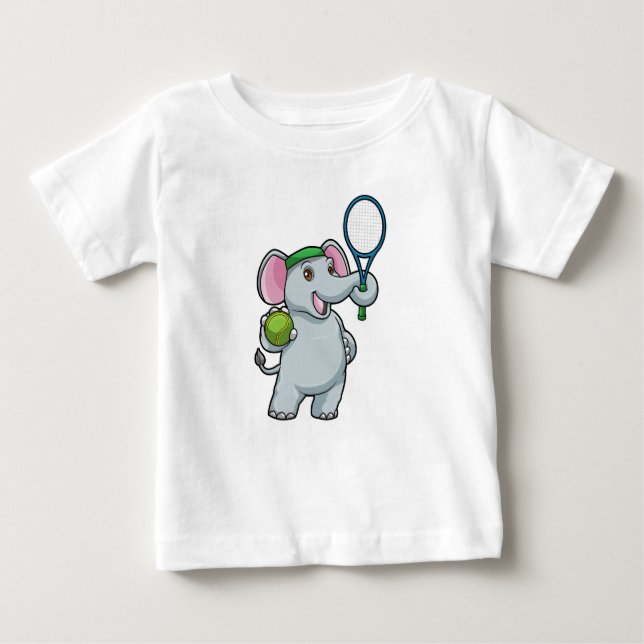 Elephant på Tennis med Tennis racket T Shirt (Framsida)