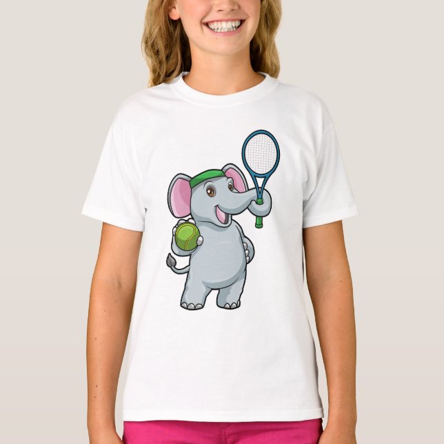 Elephant på Tennis med Tennis racket T Shirt (Framsida)