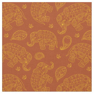 Elephant Paisley Mönster i Guld och Brown Tyg