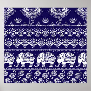 Elephant, paisley: stammen vintage mönster. poster