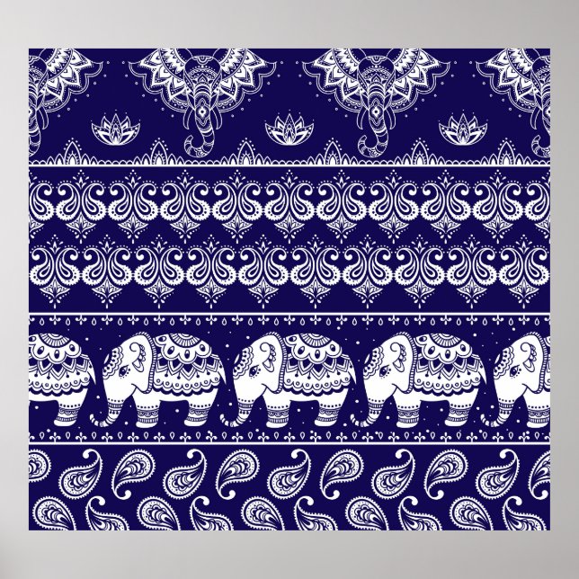 Elephant, paisley: stammen vintage mönster. poster (Framsidan)