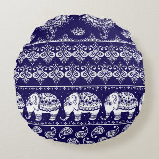 Elephant, paisley: stammen vintage mönster. rund kudde