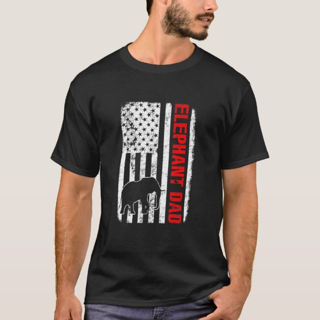 Elephant Pappa American Flagga T Shirt (Framsida)