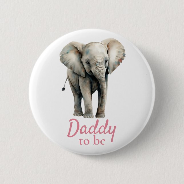 Elephant Pappa Baby Shower Rosa Button Knapp (Framsida)