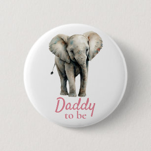 Elephant Pappa Baby Shower Rosa Button Knapp