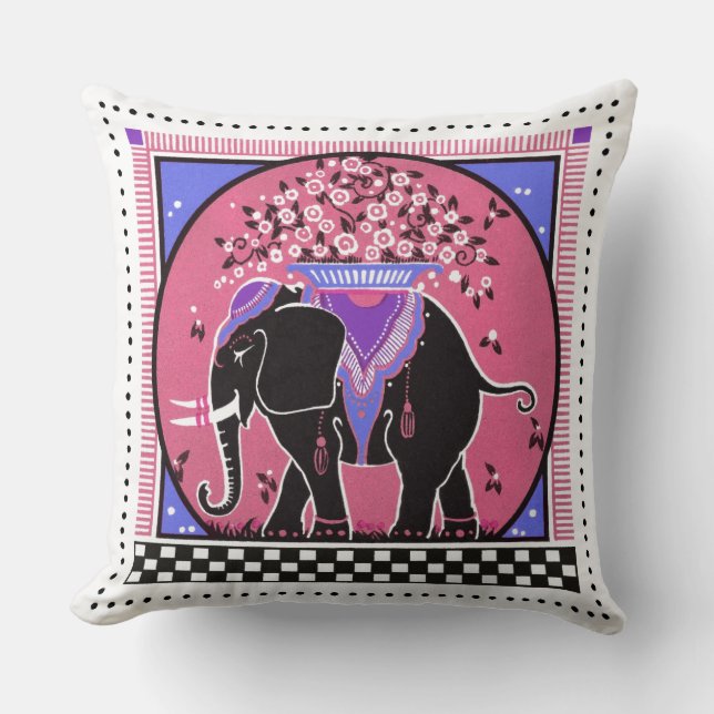 Elephant Parad Pillow i Rosa Kudde (Framsida)