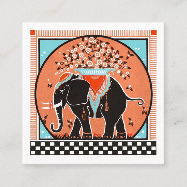 Elephant Parade i Orange Business Card Fyrkantigt Visitkort (Framsida)