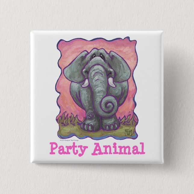 Elephant Party Animal Button Knapp (Framsida)
