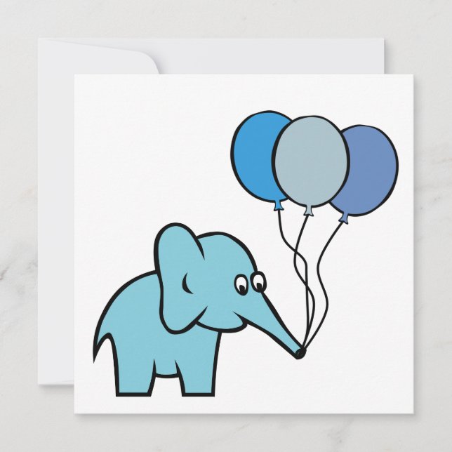 Elephant Party - Birth Announcement - Blue Inbjudningar (Framsida)