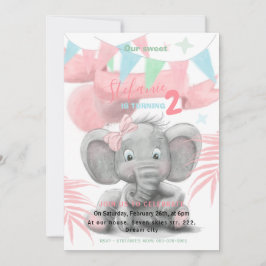 Elephant party Flickas födelsedagsinbjudan Meddelande