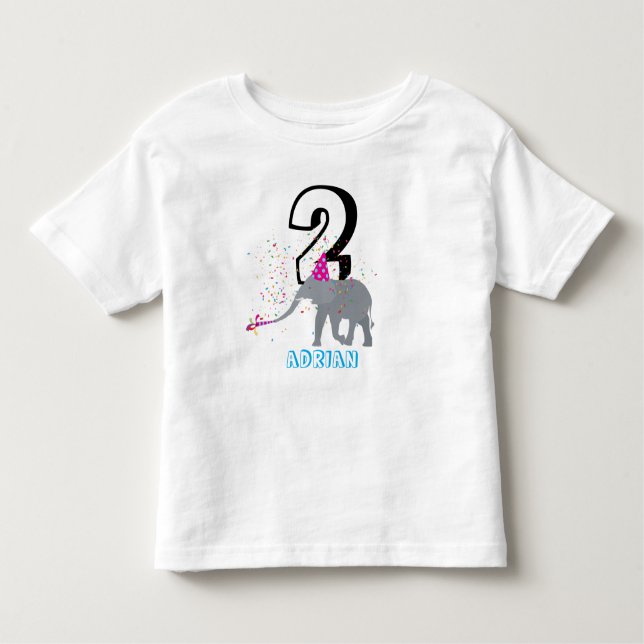 Elephant Partying - Animals Birthday Age Boy Girl T Shirt (Framsida)