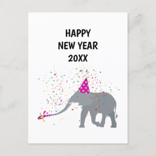 Elephant Partying - Animals Helgdag New Years Card Helg Vykort