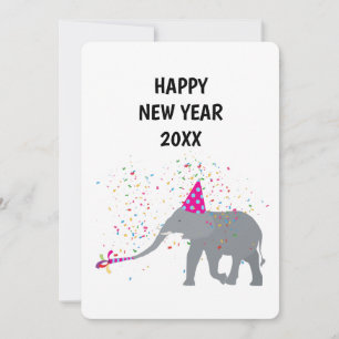 Elephant Partying - Animals Helgdag New Years Card Julkort