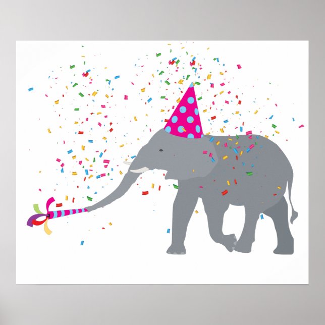 Elephant Partying - Djur med Party Poster (Framsidan)