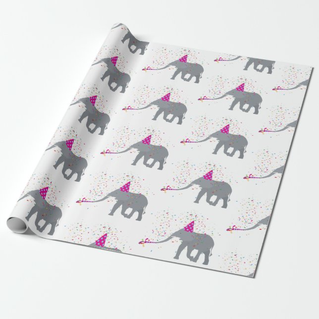 Elephant Partying - Djur med Party Presentpapper (Utrullad)