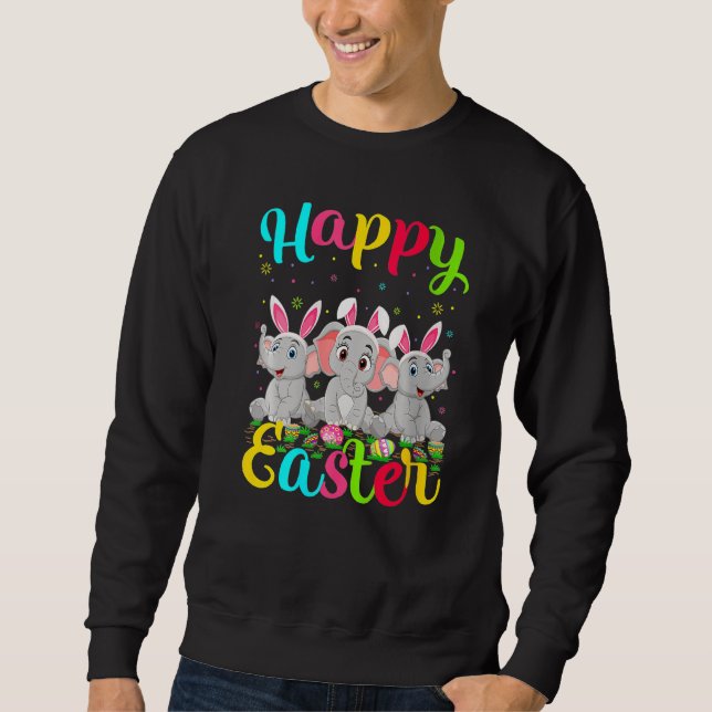 Elephant Påskägg Bunny Elephant Glad påsk Lång Ärmad Tröja (Framsida)