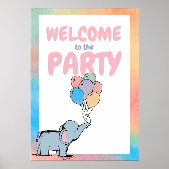 Elephant Pastel Bunch av Balloons Teckning Poster (Framsidan)
