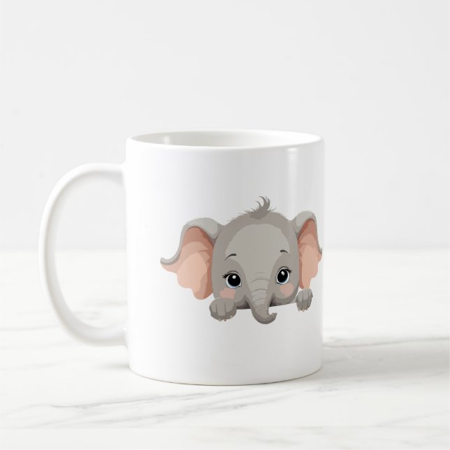 Elephant Peeking Cute Adsible Funny Animal Glatt Kaffemugg (Vänster)