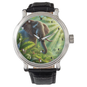 Elephant Permanent Amidst Lush Jungle Foliage Armbandsur
