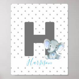 Elephant Personlig Anpassningsbar Baby Namn Nurser Poster