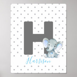 Elephant Personlig Anpassningsbar Baby Namn Nurser Poster