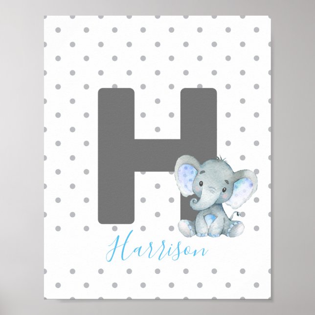 Elephant Personlig Anpassningsbar Baby Namn Nurser Poster (Framsidan)