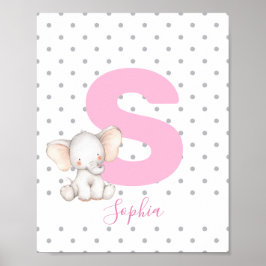 Elephant Personlig Namn Nursery Girl Baby Poster