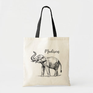 Elephant Personlig Tote Bag. Grått Elephant Tygkasse