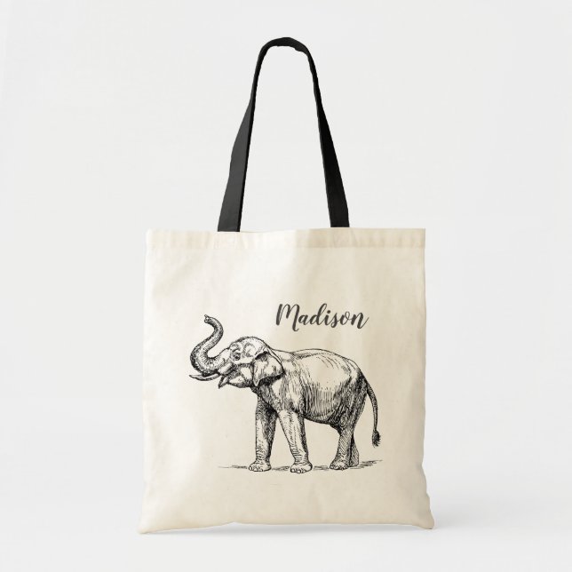 Elephant Personlig Tote Bag. Grått Elephant Tygkasse (Framsidan)