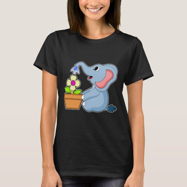 Elephant Plant pot Flower T Shirt (Framsida)