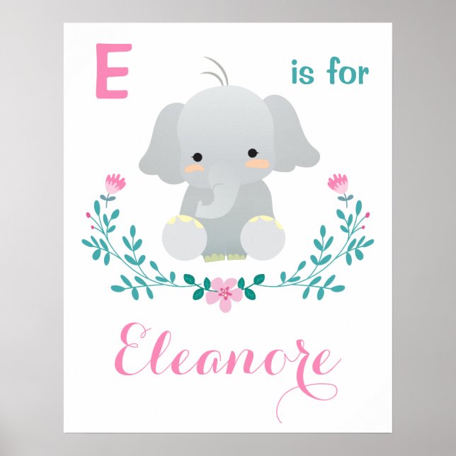 Elephant-plantskola | Anpassat namn för Flicka Poster (Framsidan)