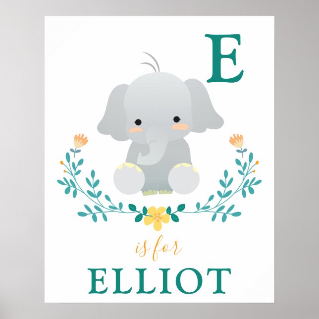 Elephant-plantskola | BABY NAMN Poster (Framsidan)