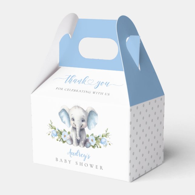 Elephant Pojke Shower för Cute Blue Blommigt Presentaskar (Framsidan Sidan)