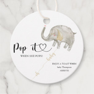 Elephant Pop det när hon pockar babydusch Gåvor Etiketter