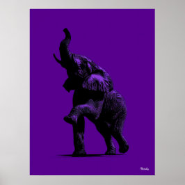 Elephant Poster - Black Silhouette på Lila