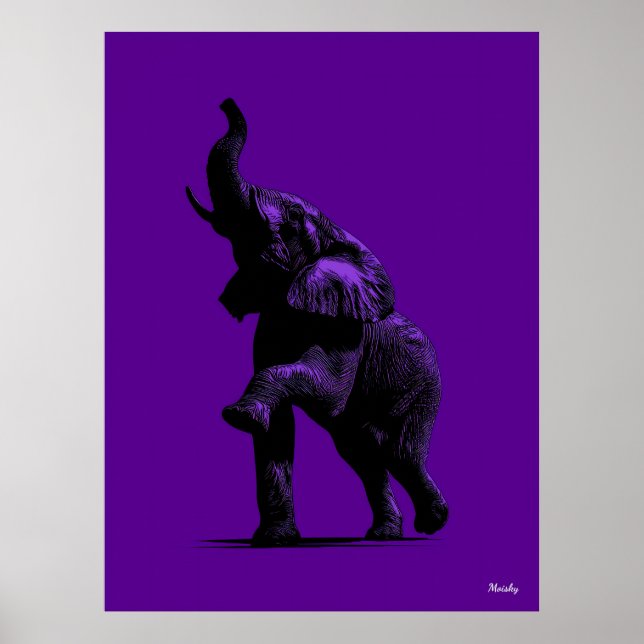 Elephant Poster - Black Silhouette på Lila (Framsidan)