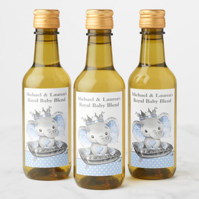 Elephant Prince Baby Shower Mini Vin-etiketter Vinetikett (Flaskor)