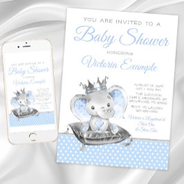 Elephant Prince Boy Baby Shower Inbjudningar