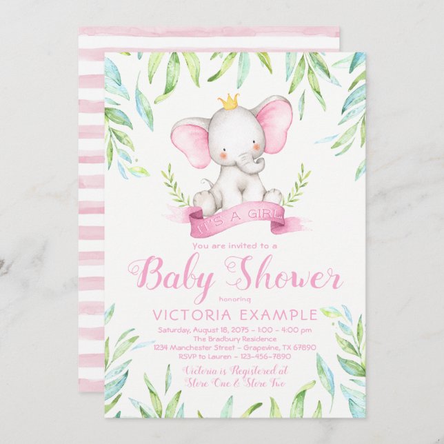 Elephant Princess Baby Shower-inbjudningar Inbjudningar (Fram/baksida)
