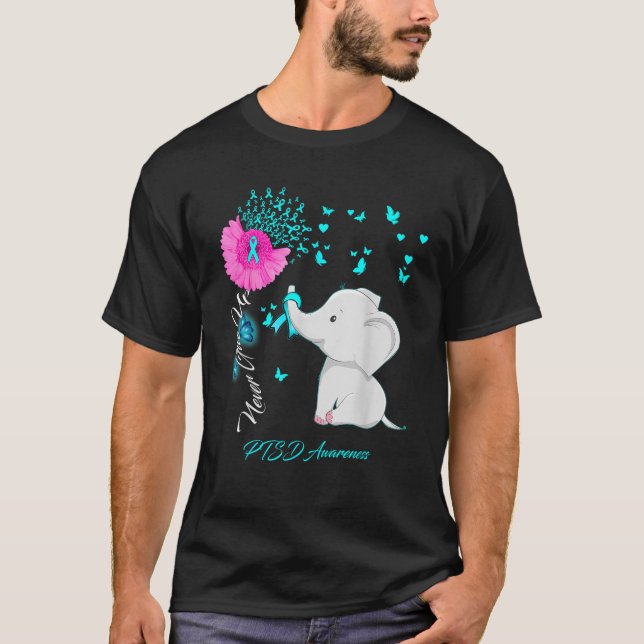 Elephant PTSD Awareness PTSD Ribbon Gifts T Shirt (Framsida)