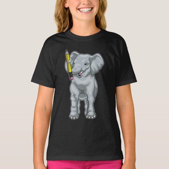 Elephant Pupil Pencil School T Shirt (Framsida)